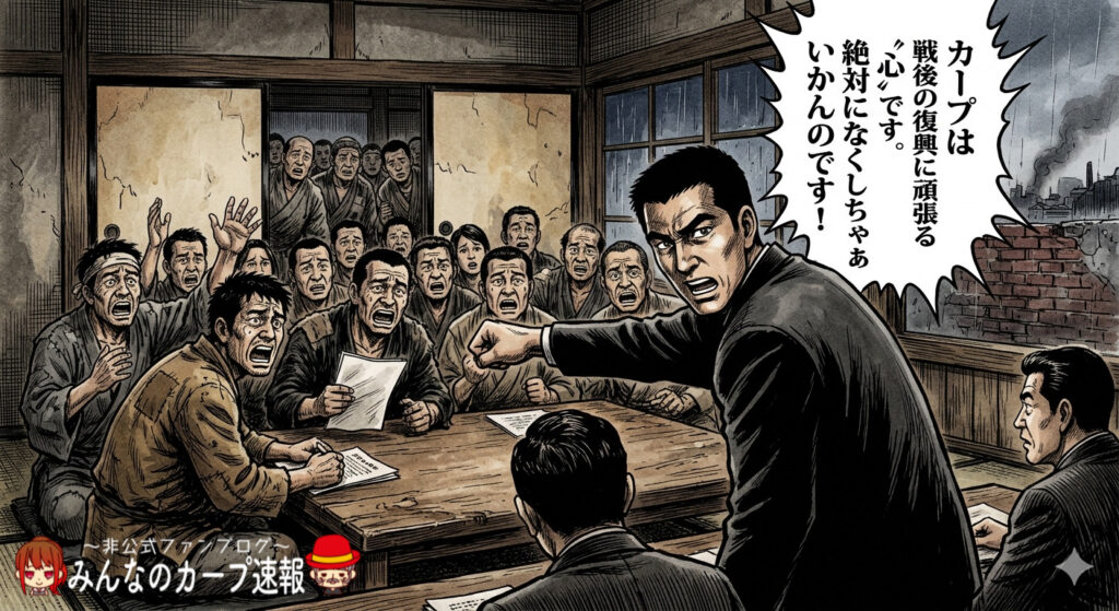 広島カープ天城旅館のイラスト。AIで生成し、独自ロゴを配置したオリジナル画像。